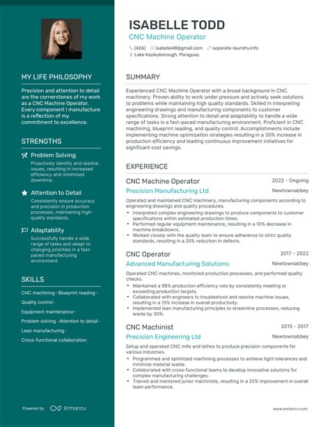 cv for cnc machine operator|cnc operator resume sample.